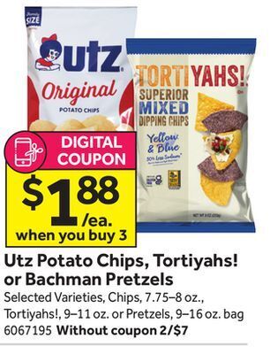 Stop&Shop Utz potato chips, tortiyahs! or bachman pretzels offer