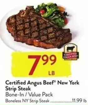 Fresh Thyme Certified Angus Beef New York Strip Steak offer
