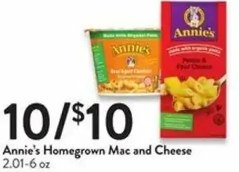 Fresh Thyme Annie's Homegrown Mac And Cheese 2.01-6 oz offer