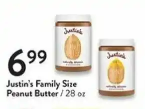 Fresh Thyme Justin's Family Size Peanut Butter 28 oz offer
