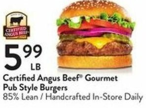 Fresh Thyme Certified Angus Beef Gourmet Pub Style Burgers offer