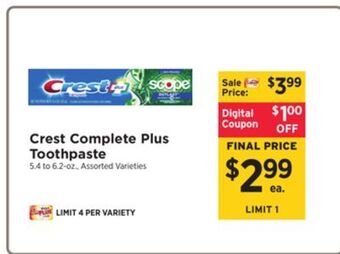 ShopRite Complete plus toothpaste offer
