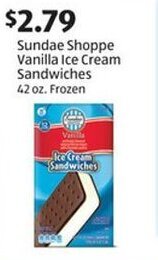 Aldi Sundae Shoppe Vanilla Ice Cream Sandwiches 42 oz. Frozen offer