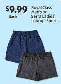Aldi Royal Class Men's or Serra Ladies' Lounge Shorts offer