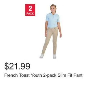 Costco French toast youth 2-pack slim fit pant offer