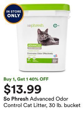 Petco Advanced odor control cat litter, 30 lb. bucket offer