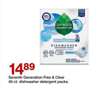 Target Seventh generation free & clear 45-ct. dishwasher detergent packs offer