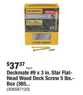 The Home Depot Deckmate #9 x 3 in. star flat-head wood deck screw 5 lbs.-box (365-piece) offer