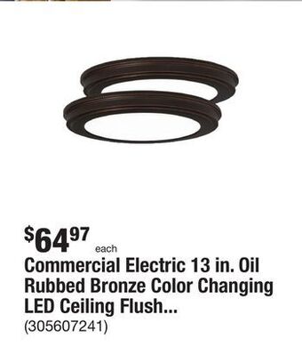 The Home Depot Commercial electric 13 in. oil rubbed bronze color changing led ceiling flush mount (2-pack) offer