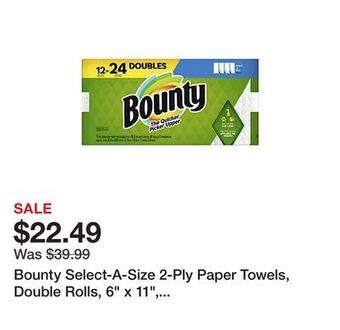Office Depot Bounty select-a-size 2-ply paper towels, double rolls, 6 x 11, white, 90 sheets per roll, pack of 12 rolls offer