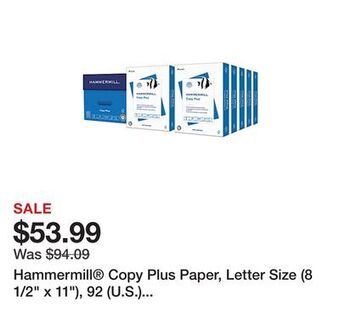 Office Depot Hammermill® copy plus paper, letter size (8 1/2 x 11), 92 (u.s.) brightness, 20 lb, fsc® certified, white, 500 sheets per rea offer