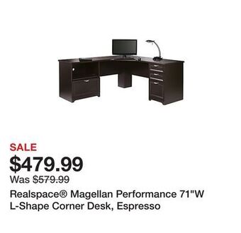 Office Depot Realspace® magellan performance 71w l-shape corner desk, espresso offer