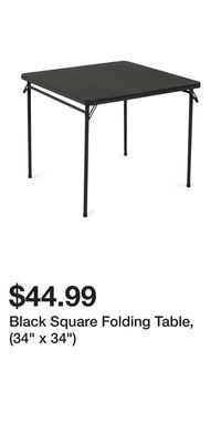 Big Lots Black square folding table, (34 x 34) offer