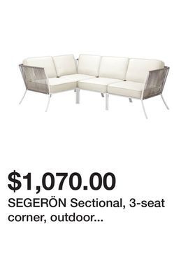 Ikea Segerön sectional, 3-seat corner, outdoor white/beige/järpön/duvholmen white offer
