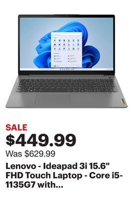 Best Buy Lenovo - ideapad 3i 15.6 fhd touch laptop - core i5-1135g7 with 8gb memory - 512gb ssd - arctic grey offer