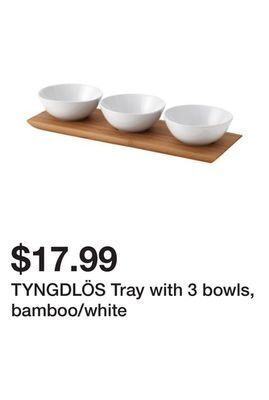 Ikea Tyngdlös tray with 3 bowls, bamboo/white offer