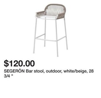 Ikea Segerön bar stool, outdoor, white/beige, 28 3/4 offer