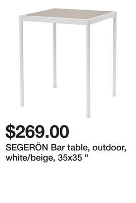 Ikea Segerön bar table, outdoor, white/beige, 35x35 offer