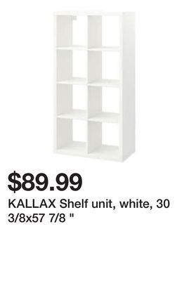 Ikea Kallax shelf unit, white, 30 3/8x57 7/8 offer