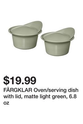 Ikea Färgklar oven/serving dish with lid, matte light green, 6.8 oz offer