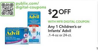 Publix Any 1 Children's Or Infants' Advil offer