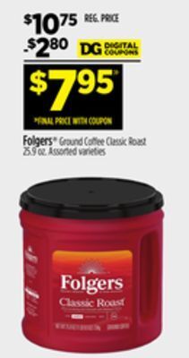 Dollar General Folgers® ground coffee classic roast offer