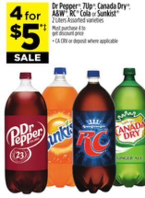 Dollar General Dr pepper®, 7up®, canada dry®, a & w®, rc® cola or sunkist® offer