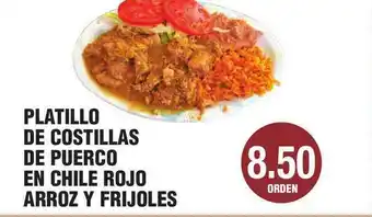 Carnicerias Jimenez Platillo De Costillas De Puerco En Chile Rojo Arroz Y Frijoles offer