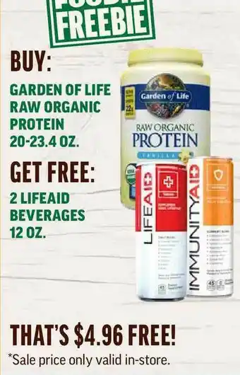Central Market Buy: Garden Of Life Raw Organic Protein Get Free: 2 Lifeaid Beverages offer