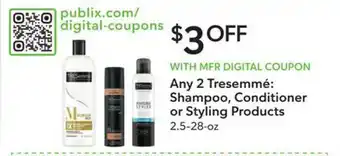 Publix Any 2 Tresemmé Shampoo, Conditioner Or Styling Products offer