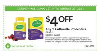 Publix Any 1 Culturelle Probiotics offer