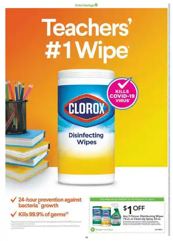 Publix Any 2 Clorox Disinfecting Wipes 75-Ct Or Clean-Up Spray 32-Oz offer
