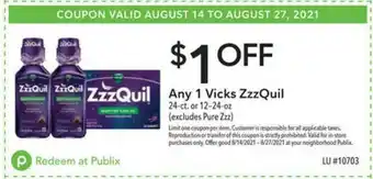 Publix Any 1 Vicks ZzzQuil offer