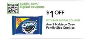 Publix Any 2 Nabisco Oreo Family Size Cookies offer