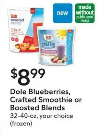 Publix Dole Blueberries, Crafted Smoothie Or Boosted Blends offer
