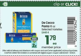 Safeway De Cecco Pasta offer