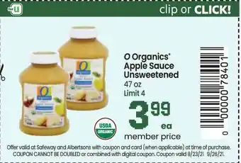 Safeway O Organics Apple Sauce Unsweetened offer