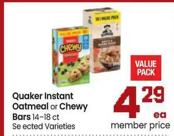 Safeway Quaker Instant Oatmeal Or Chewy Bars offer