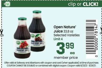 Safeway Open Nature Juice offer