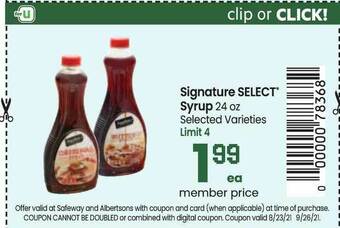 Safeway Signature Select Syrup offer