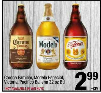 Super King Markets Corona Familiar, Modelo Especial, Victoria, Pacifico Ballena 32 Oz Btl offer