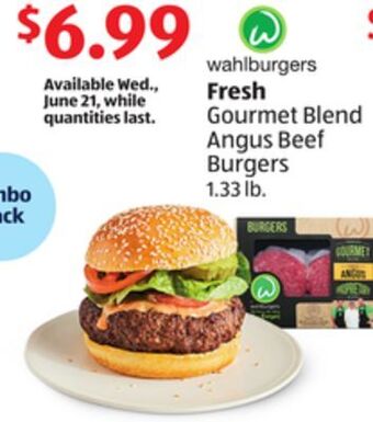 Aldi Wahlburgers fresh gourmet blend angus beef burgers offer