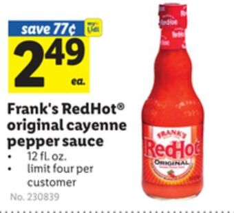 Lidl Frank's redhot® original cayenne pepper sauce offer