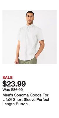 Kohl's Men's sonoma goods for life® short sleeve perfect length button down shirt offer