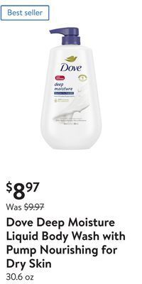 Walmart Dove deep moisture liquid body wash with pump nourishing for dry skin offer