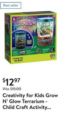 Walmart Creativity for kids grow n' glow terrarium - child craft activity for boys and girls offer