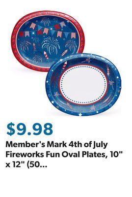 Sam's Club Member's mark 4th of july fireworks fun oval plates, 10 x 12 (50 ct.) offer