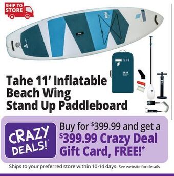 Ocean State Job Lot Tahe 11' inflatable beach wing stand up paddleboard offer