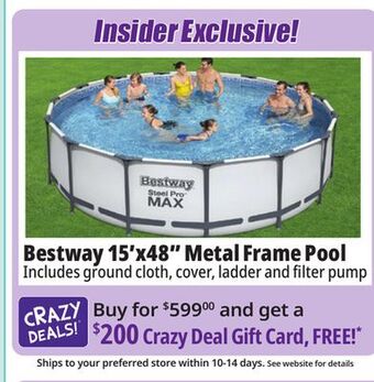 Ocean State Job Lot Bestway 15'x48 metal frame pool offer