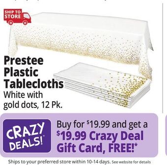 Ocean State Job Lot Prestee plastic tablecloths, 12-pack, white/gold dot offer